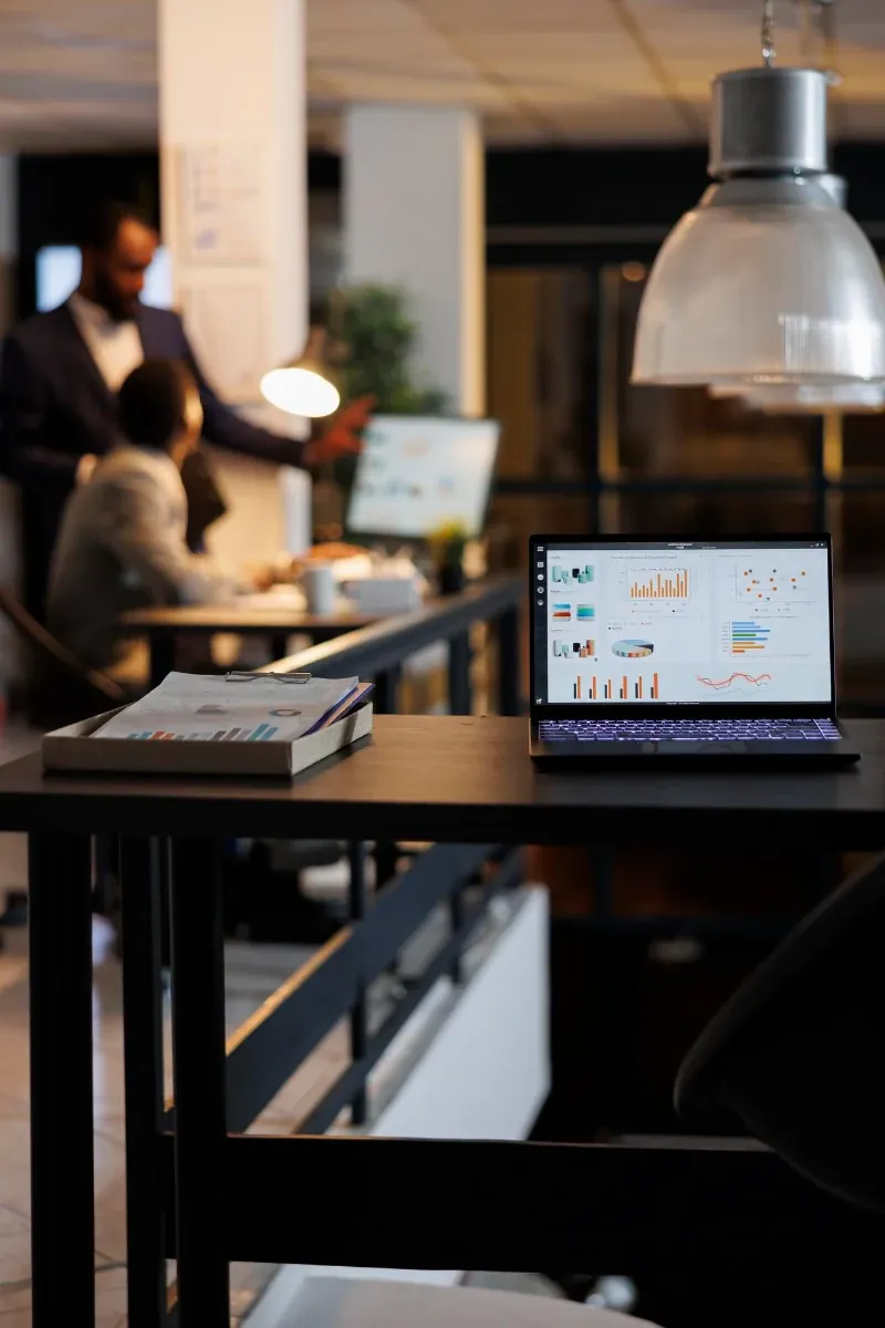 Bright creative workspace with desks and design materials