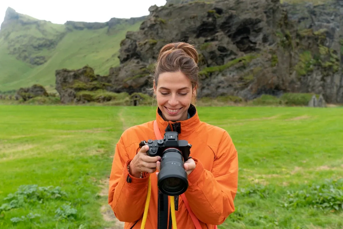 Photographer on an outdoor location shoot in natural light